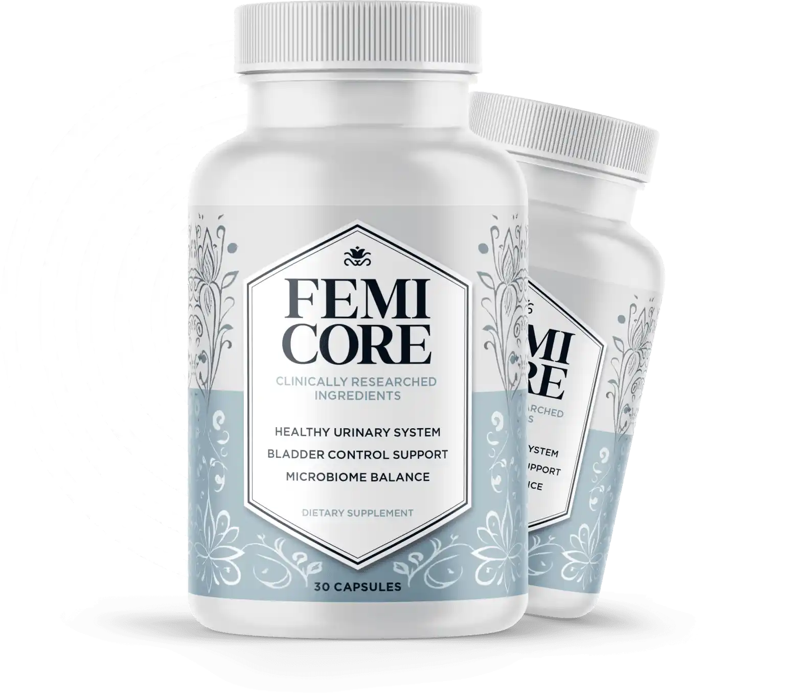 FemiCore bladder control supplement for women — 30 capsules per bottle supporting healthy urinary system and microbiome balance